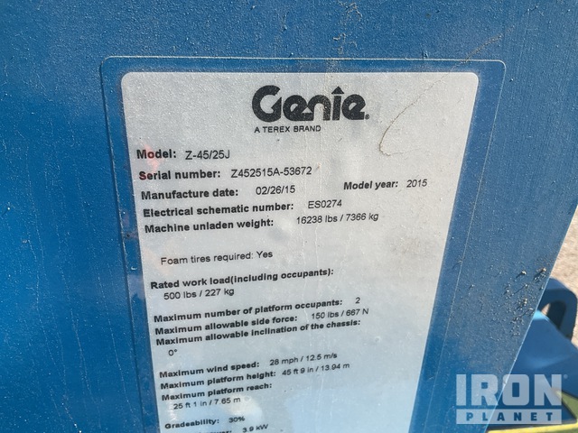 ELEVADOR ARTICULADO 2015 GENIE Z4525J