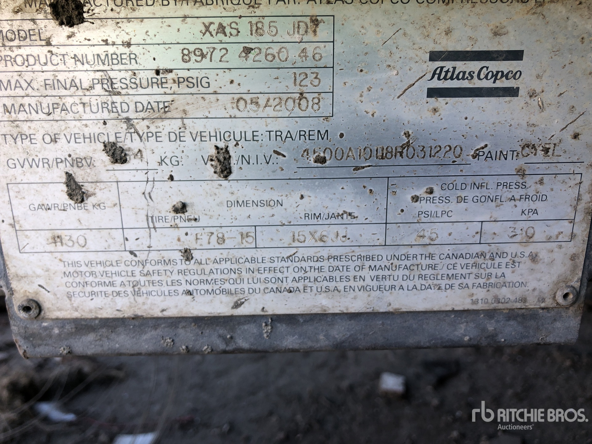 2008 Atlas Copco XAS185 Mobile Air Compressor