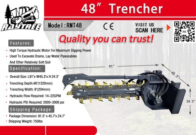 2025 Raytree RMT48 48 in Skid Steer Trencher (Unused)