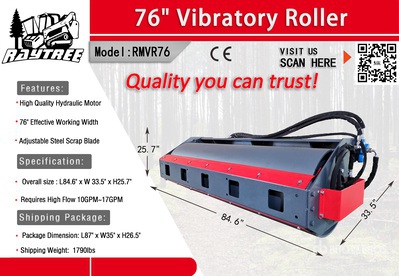 2025 Raytree RMVR76 76 in Skid Steer Vibratory Roller (Unused)