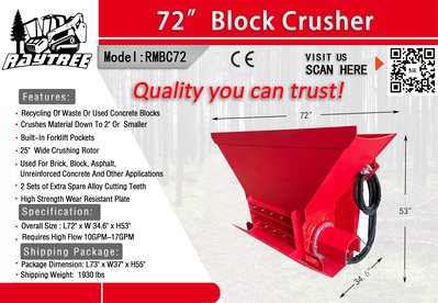 2025 Raytree RMBC72 72 in Skid Steer Block Crusher (Unused)