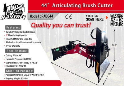 2025 Raytree RABC44 44 in Articulating Skid Steer Brush Cutter (Unused)