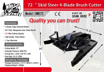 2025 Raytree RMC72 72 in Skid Steer Brush Cutter (Unused)