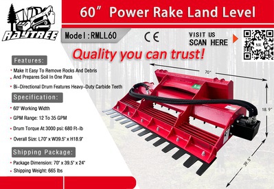 2025 Raytree RMLL60 60 in Rake Skid Steer Landplane (Unused)