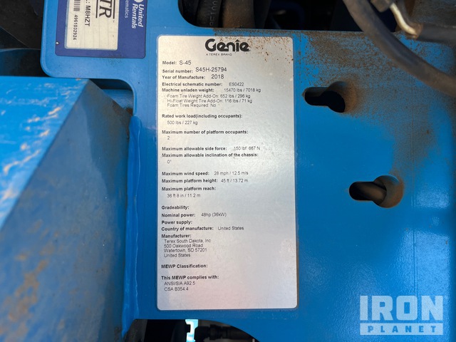ELEVADOR TELESCóPICO 2018 GENIE 4WD S45