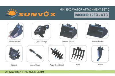 Quantity of 2025 SUNVOX 12EX-ATC Excavator Attachments (Unused)