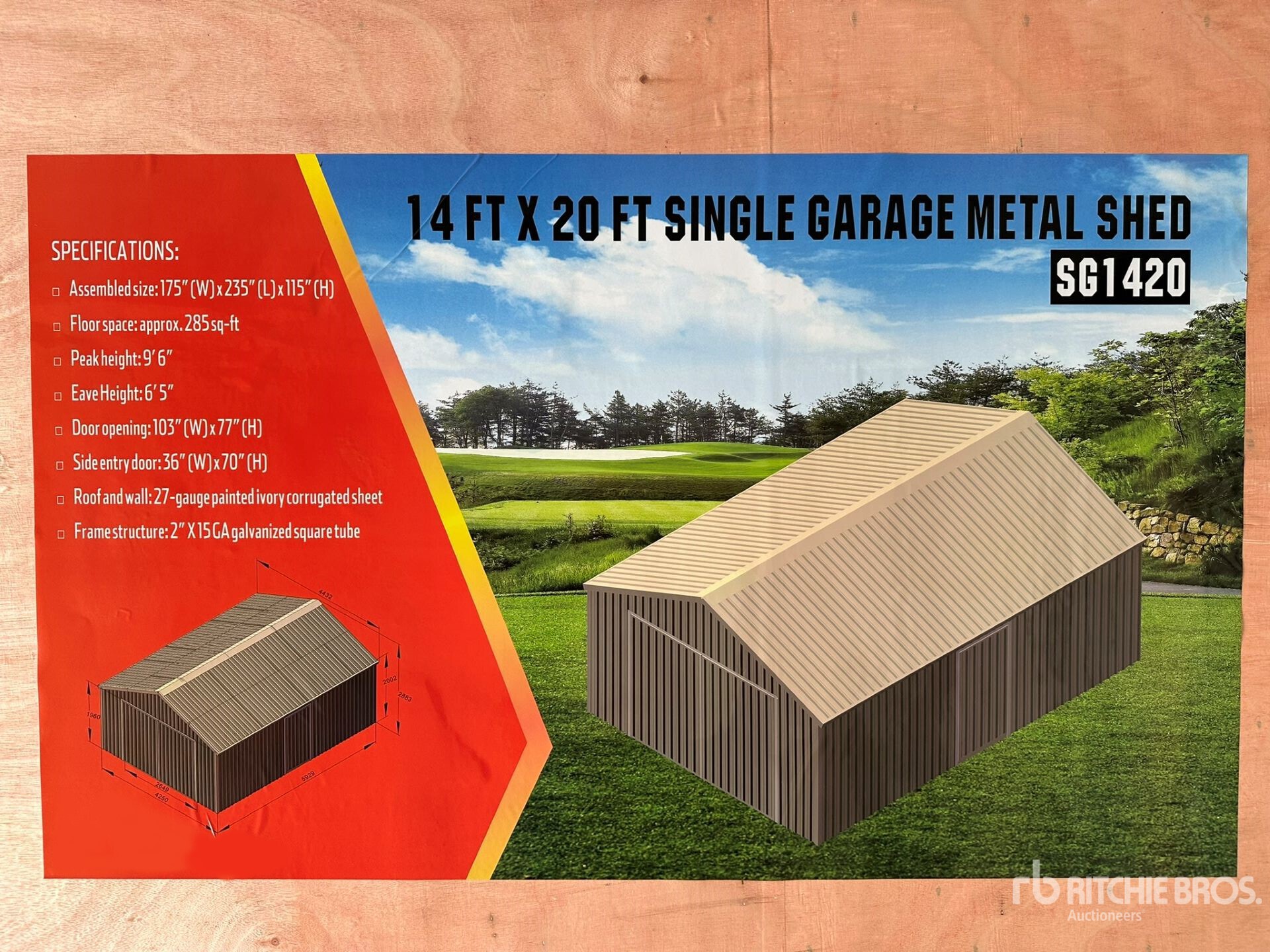 2025 Agriquip SG1420 Single Garage Metal Abri (Unused)