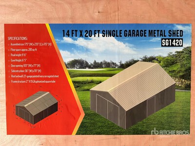 2025 Agriquip SG1420 14 ft x 20 ft Single Garage Metal Abri (Unused)