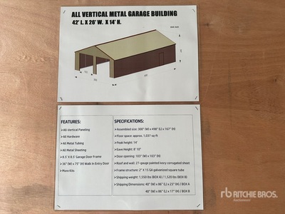 2025 Agriquip DG2642 26 ft x 42 ft Double Garage Metal Shed (Unused)