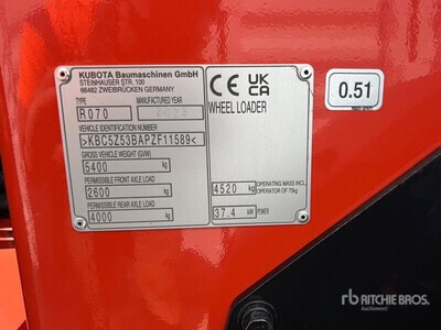 2023 Kubota R070 Wheel Loader (Unused)