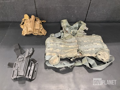 (1) Survival Vest, (40) Assorted Holsters, (7) Shoulder Straps & Assorted Items