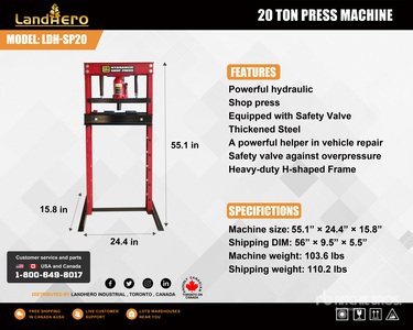 2025 Landhonor LHR-SP20 20 ton Shop Press (Unused)