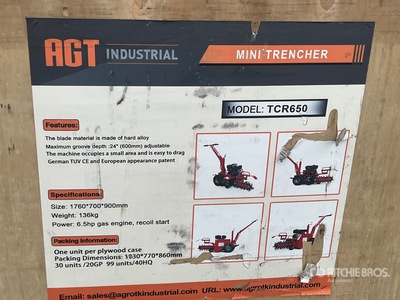2025 AGT TCR650 Walk-Behind Sleuvengraver (Unused)