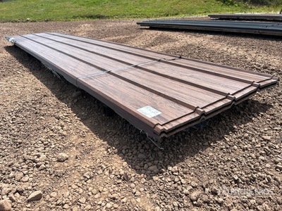 Quantity of (70) 14 ft Dark Wood Grain Steel Siding/Roofing Sheets (Unused)
