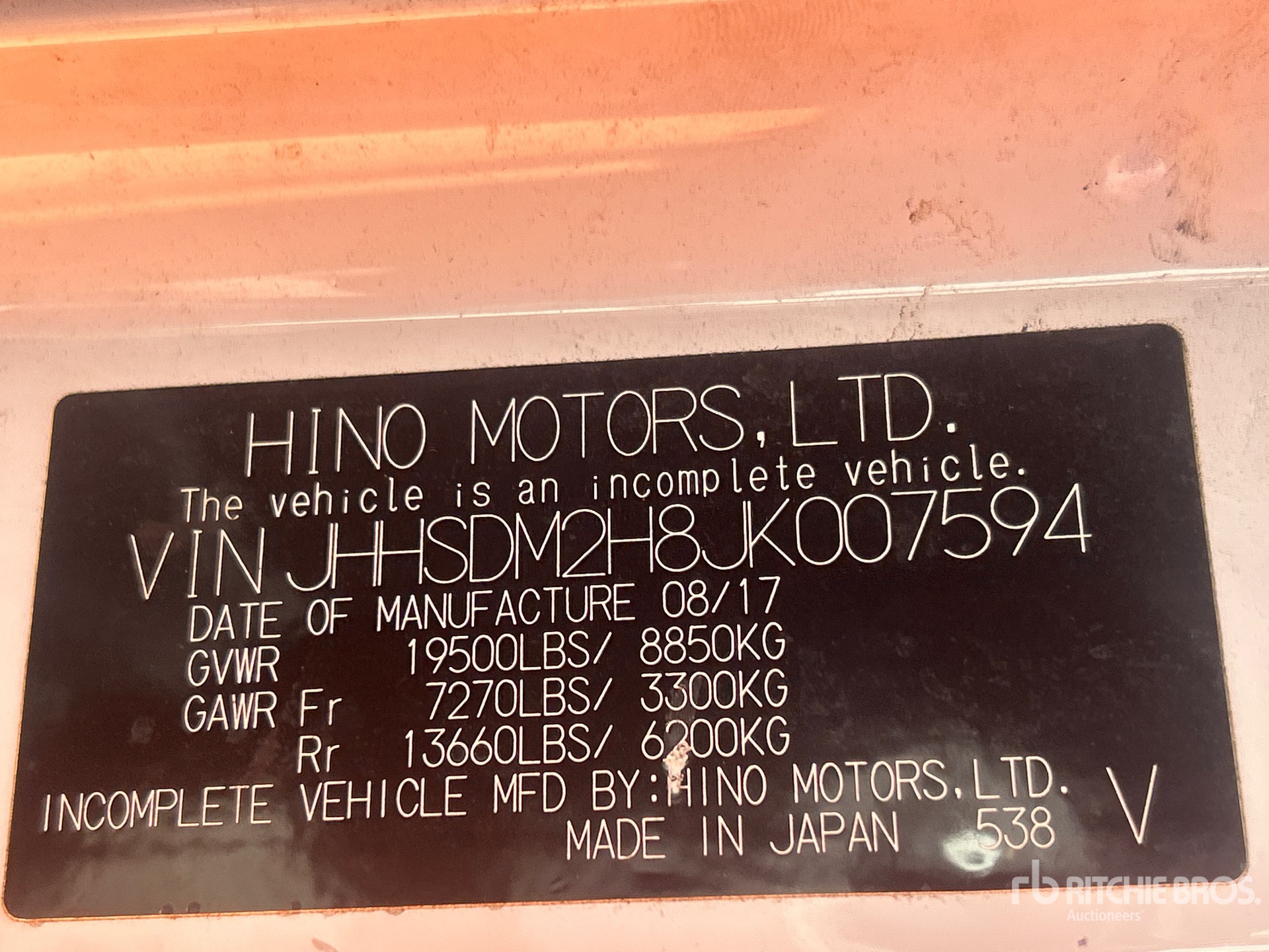 2018 Hino 740 4x2 バントラック