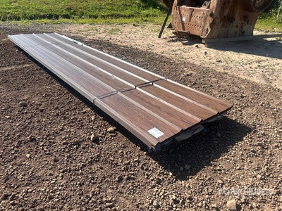 Quantity of (70) 14 ft Dark Wood Grain Steel Siding/Roofing Sheets (Unused)