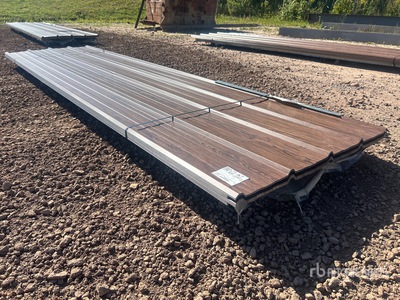 Quantity of (70) 12 ft Dark Wood Grain Steel Siding/Roofing Sheets (Unused)