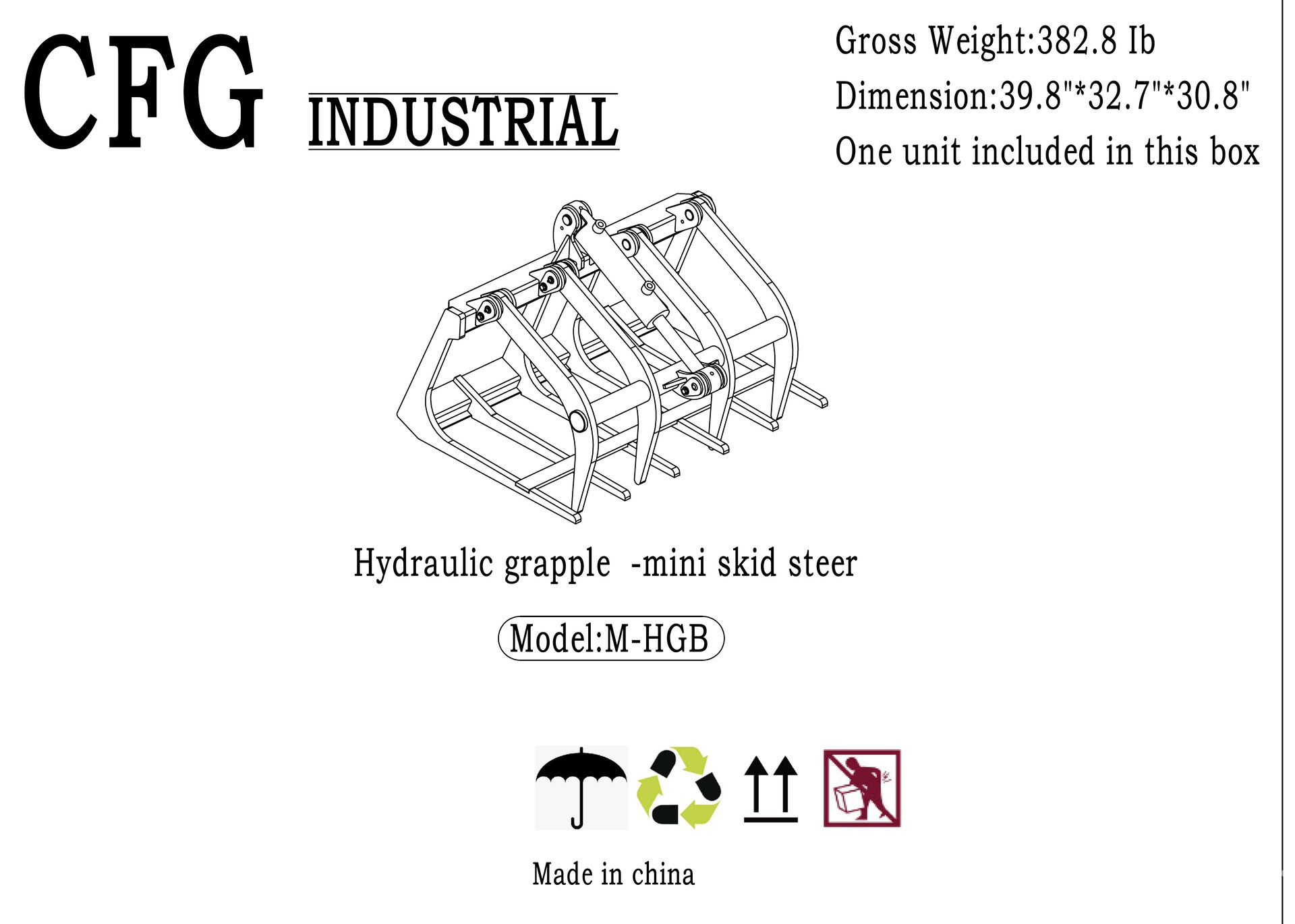 2025 CFG M-HGB 32 in Skeleton Mini Hydraulic Skid Steer Grapple Bucket (Unused)