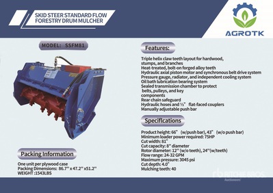 2025 AGT SSFM81 81 in Skid Steer Mulcher (Unused)
