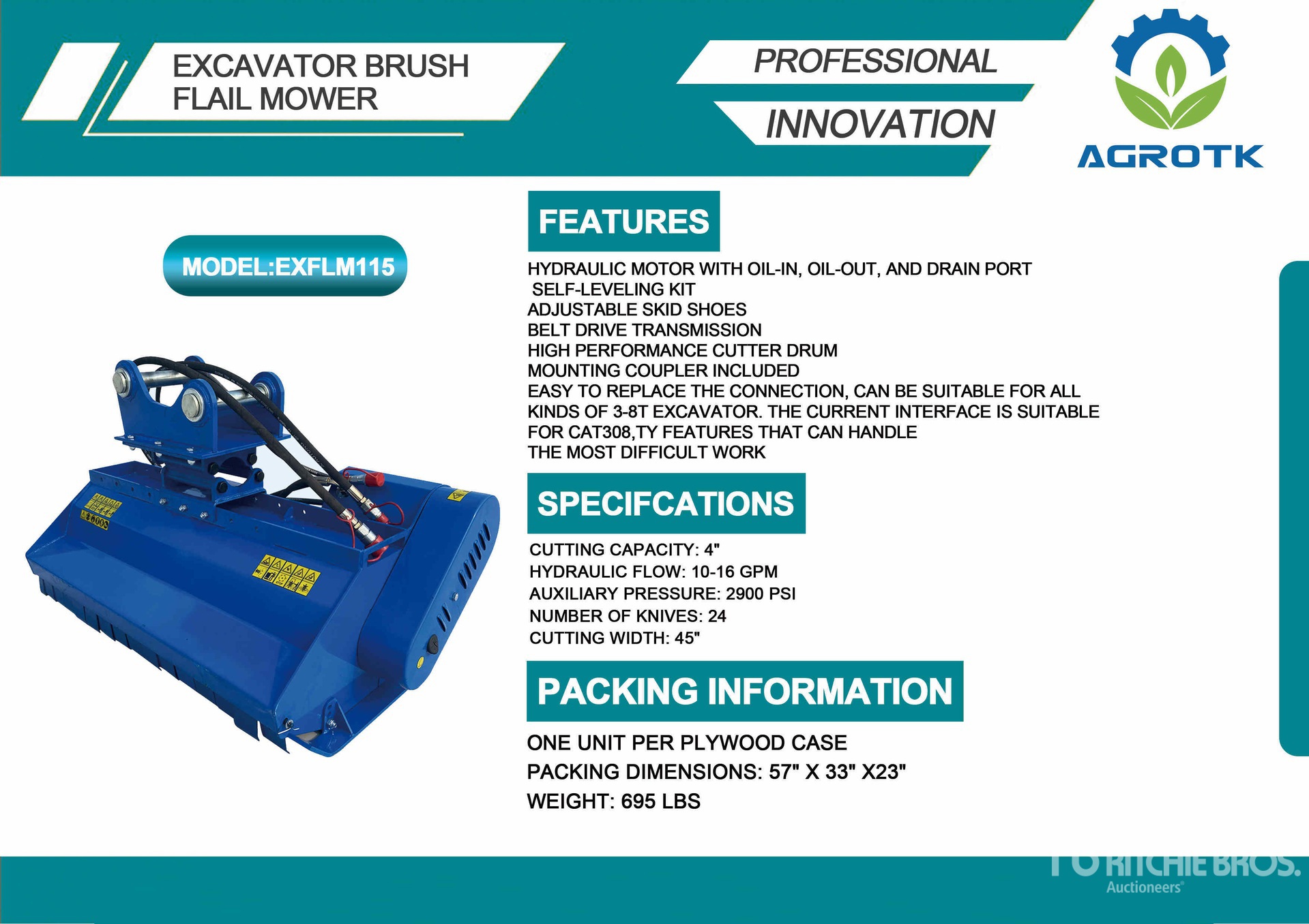 2025 AGT EXFLM115 Excavator Flail Mower (Unused)