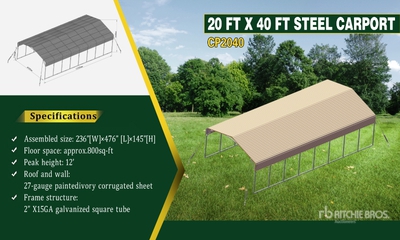2025 CP2040 20 ft x 40 ft Steel مظلة سيارات (Unused)