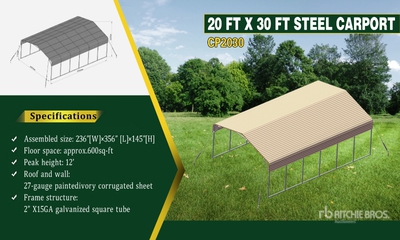 2025 CP2030B 20 ft x 30 ft Steel مظلة سيارات (Unused)