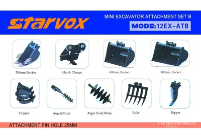 Quantity of (9) 2025 STARVOX 12EX-ATB Mini Excavator Attachments