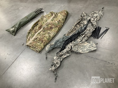 (6) Improved Combat Shelters, (7) Tent Flys, (3) Frames & Assorted Items