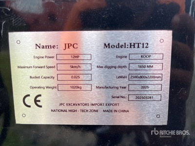 2025 JPC HT12 Mini-pelle  (Unused)
