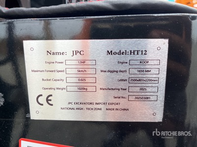 2025 JPC HT12 Mini-pelle  (Unused)