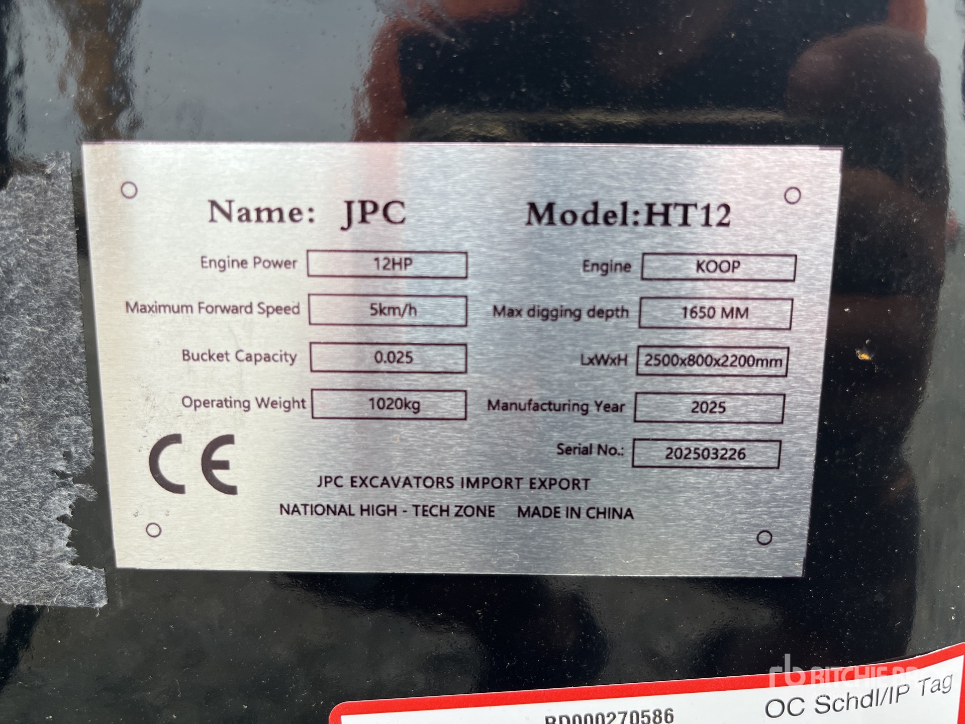 2025 JPC HT12 Mini Excavator (Unused)