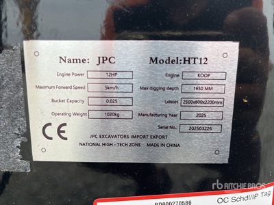 2025 JPC HT12 Mini-pelle  (Unused)