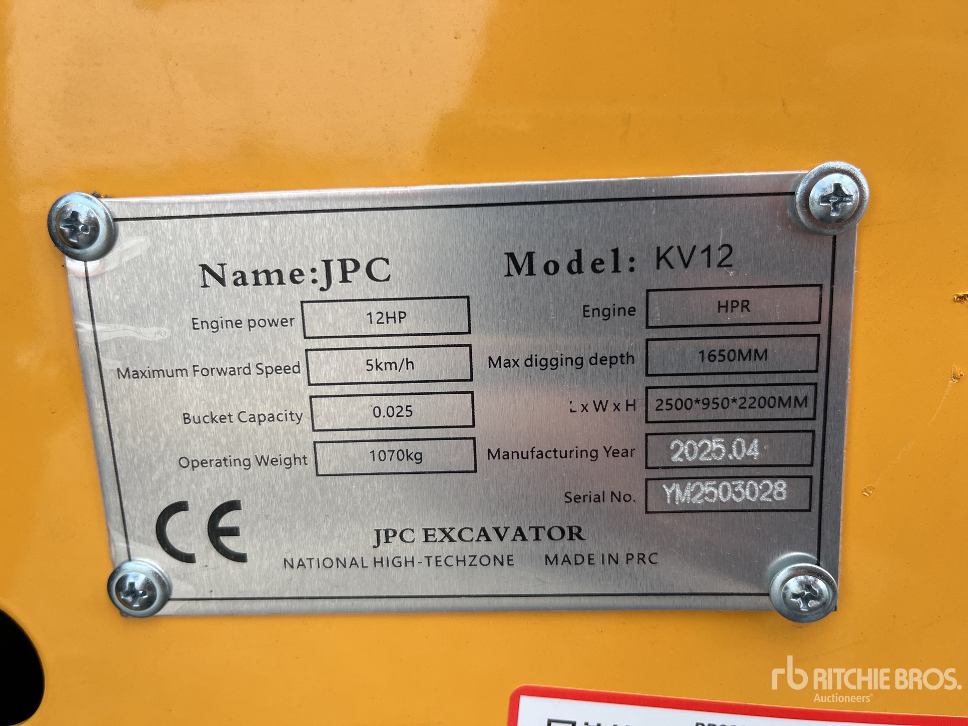 2025 JPC KV12 Mini Excavator (Unused)