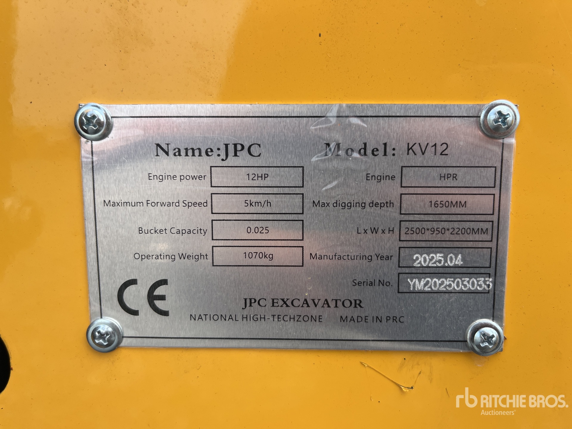 2025 JPC KV12 Mini Excavator (Unused)