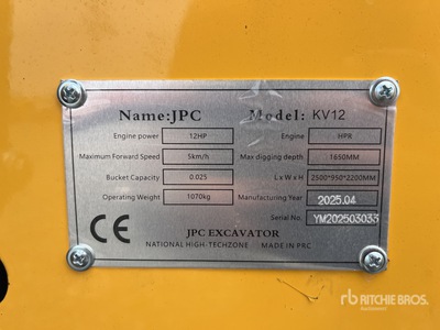 2025 JPC KV12 Mini-pelle  (Unused)