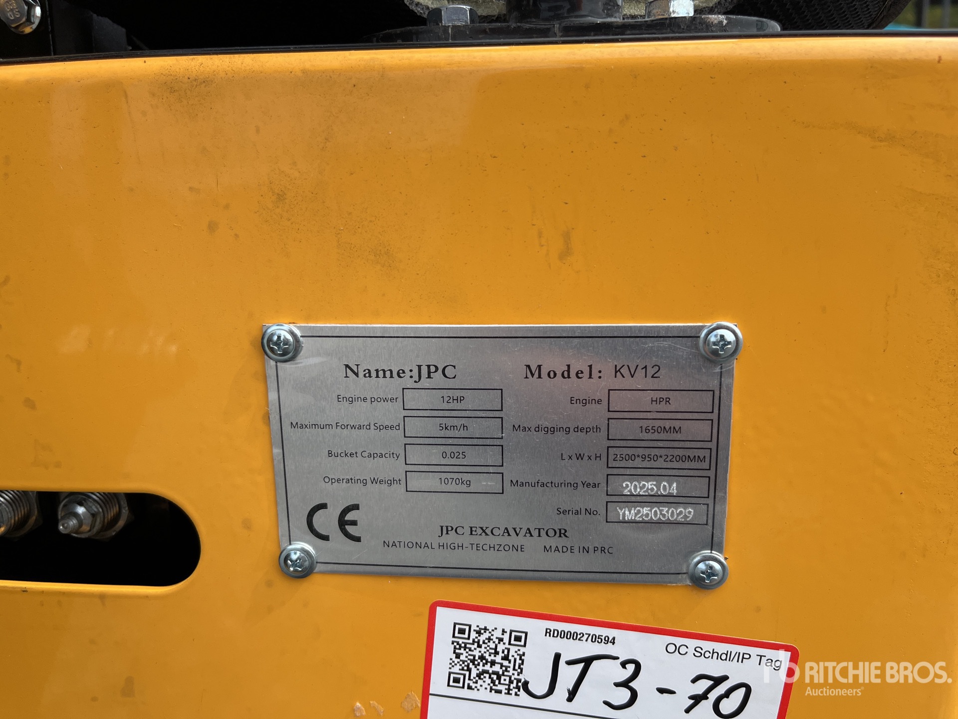 2025 JPC KV12 Mini Excavator (Unused)
