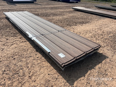 Quantity of (70) 12 ft Dark Wood Grain Steel Siding/Roofing Sheets (Unused)