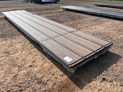 Quantity of (70) 14 ft Dark Wood Grain Siding/Roofing Sheets (Unused)
