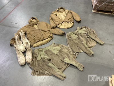 (3) Pairs of Cold Weather Boots, (18) Jackets, (6) Parkas & Assorted Items