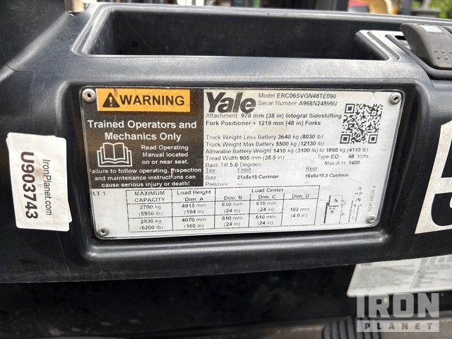 MONTACARGAS ELéCTRICO 2020 YALE ERC065VGN48TE090