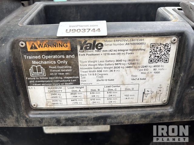 MONTACARGAS ELéCTRICO 2020 YALE ERP070VLE80TE091