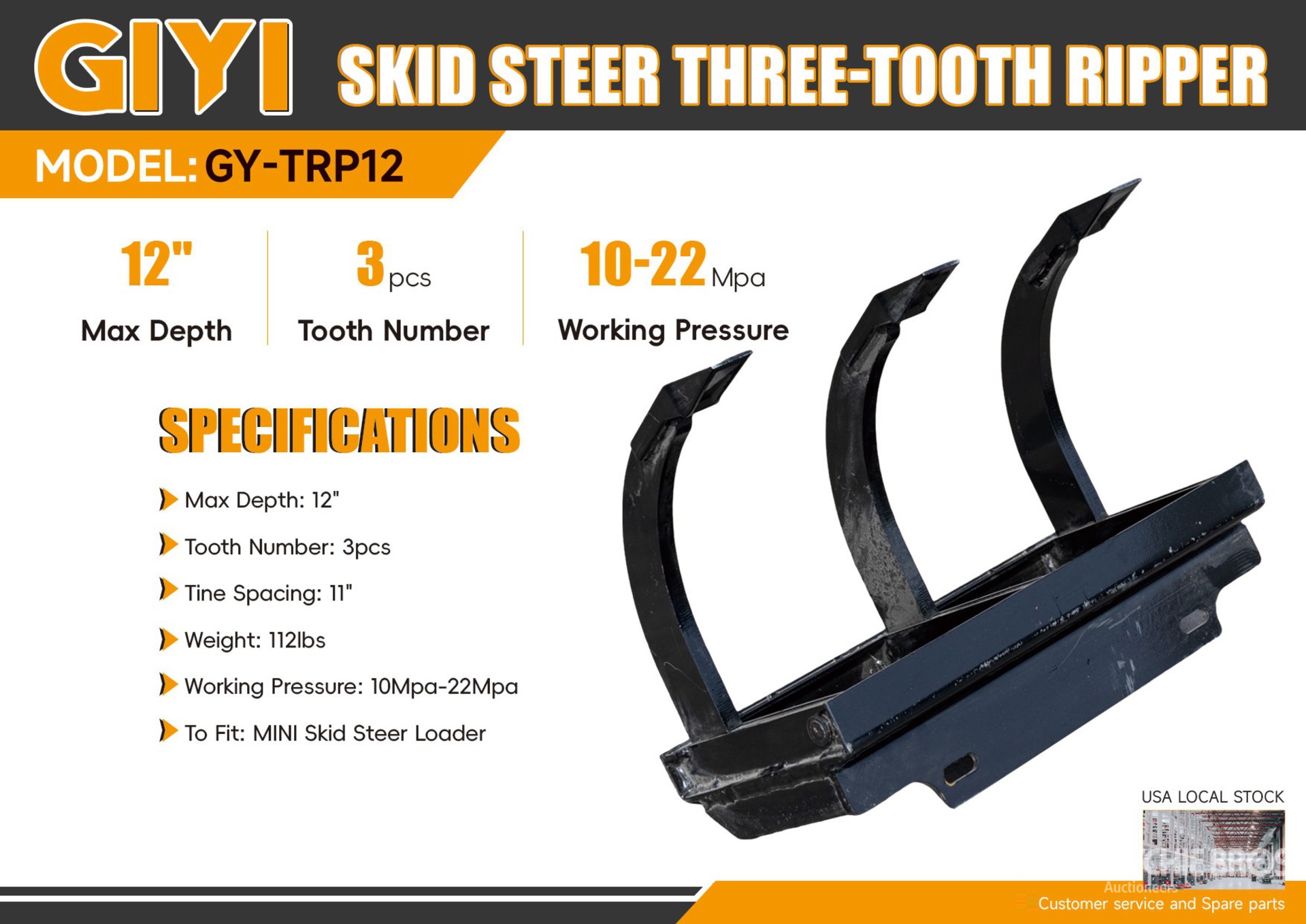 2025 GIYI GY-TRP12 Mini Skid Steer Ripper Scarifier (Unused)