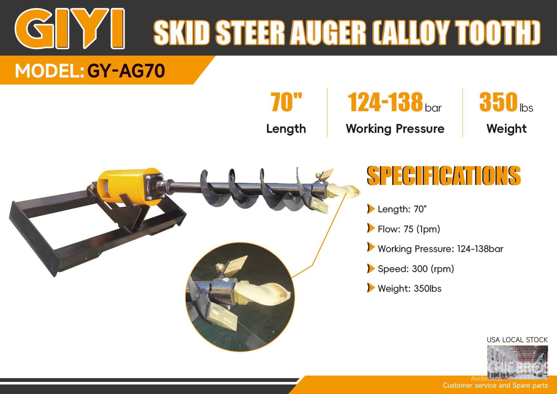 2025 GIYI GY-AG70 Alloy スキッドステアオーガー (Unused)