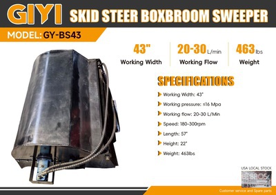 2025 GIYI GY-BS43 43 in Mini Skid Steer Sweeper (Unused)