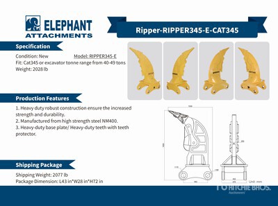 2025 Elephant RIPPER345-E Excavator Ripper - Fits Cat 345 / 40 - 49 ton (Unused)