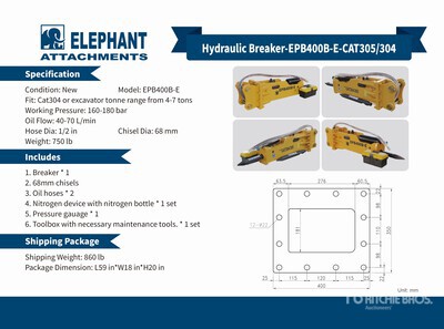 2025 Elephant EPB400B-E Concasseur hydraulique - Fits Cat 304 / 4 - 7 ton (Unused)