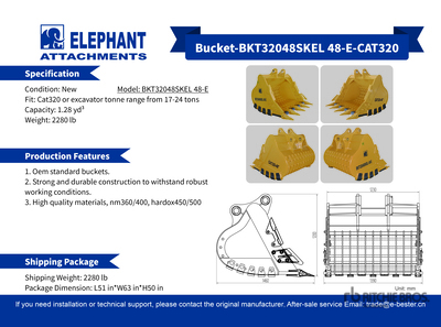 2025 Elephant BKT32048SKEL 48-E 48 in 1.28 cyd Skeleton Godet d'excavatrice - Fits Cat 320 / 17 - 24 ton (Unused)