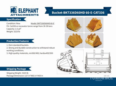 2025 Elephant BKT336D60HD 60-E 60 in 1.5 cyd Digging Baggerlöffel - Fits Cat 336 / 30 - 38 ton (Unused)
