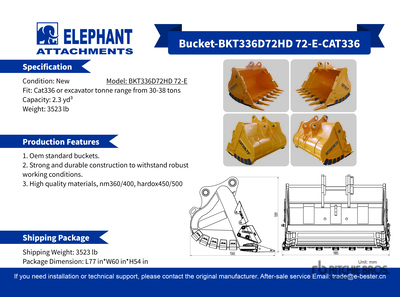 2025 Elephant BKT336D72HD 72-E 72 in 2.3 cyd Digging Godet d'excavatrice (Unused)
