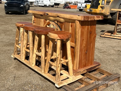 Wooden Wheel Bar Set w/ (4) Stools